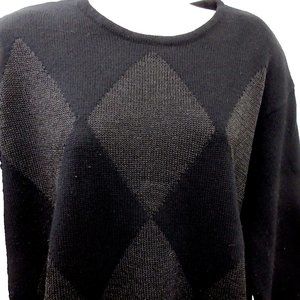 VTG Liz Claiborne Sweater Size Medium Black Wool Blend Diamond Shimmer Patterned